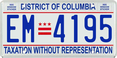 DC license plate EM4195