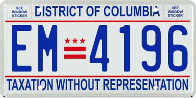 DC license plate EM4196