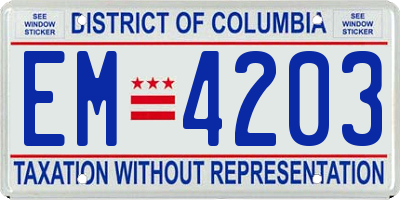 DC license plate EM4203