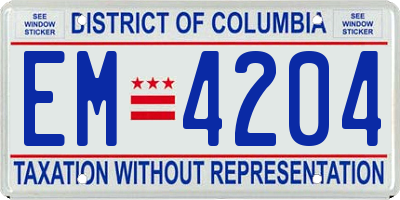 DC license plate EM4204