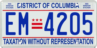 DC license plate EM4205