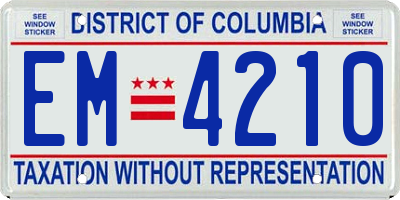 DC license plate EM4210