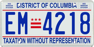 DC license plate EM4218