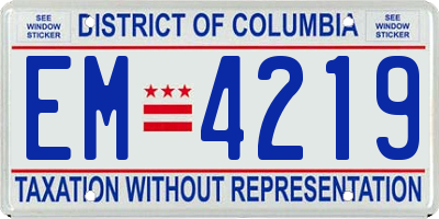 DC license plate EM4219