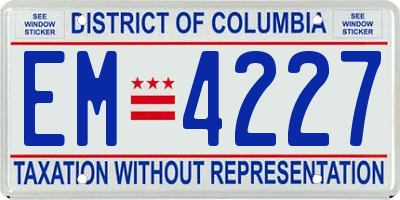 DC license plate EM4227