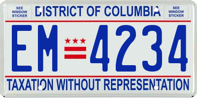 DC license plate EM4234