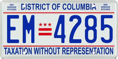 DC license plate EM4285