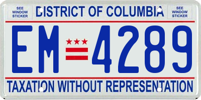 DC license plate EM4289