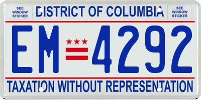 DC license plate EM4292