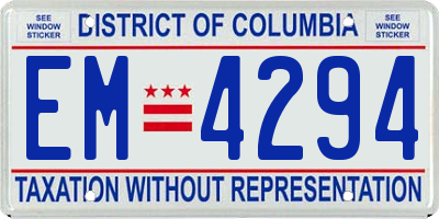 DC license plate EM4294