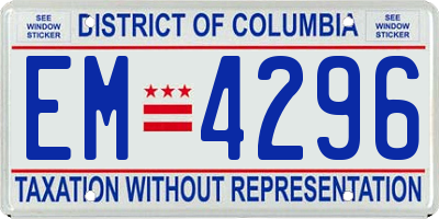 DC license plate EM4296