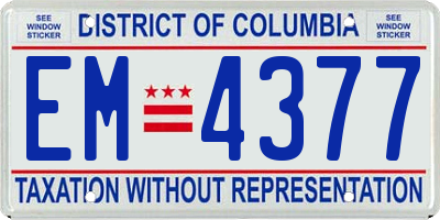 DC license plate EM4377