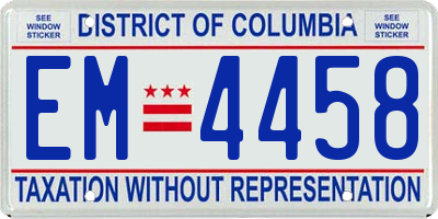 DC license plate EM4458