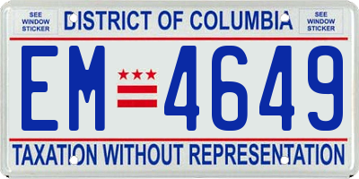 DC license plate EM4649
