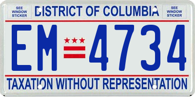 DC license plate EM4734