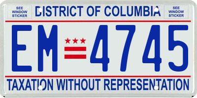 DC license plate EM4745