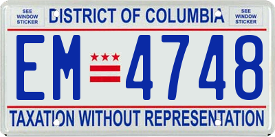 DC license plate EM4748