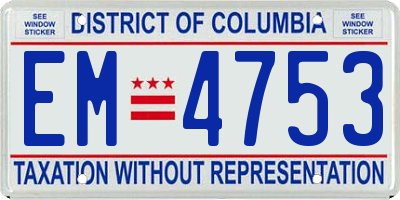DC license plate EM4753