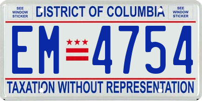 DC license plate EM4754