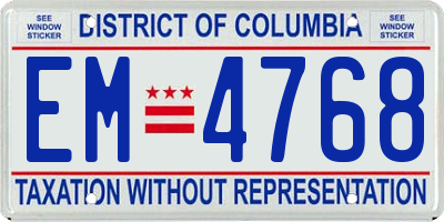 DC license plate EM4768