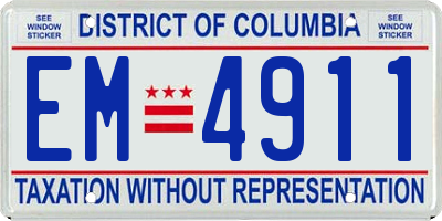 DC license plate EM4911
