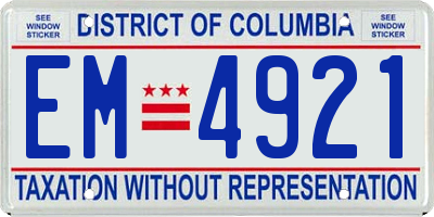 DC license plate EM4921