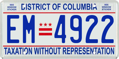 DC license plate EM4922