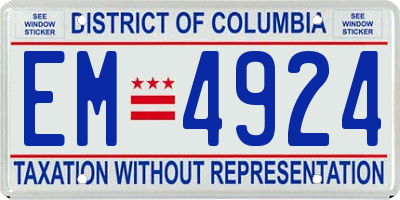 DC license plate EM4924