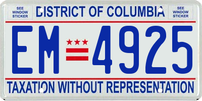 DC license plate EM4925