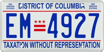 DC license plate EM4927