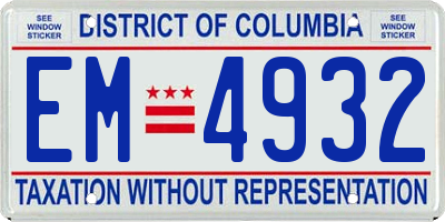 DC license plate EM4932