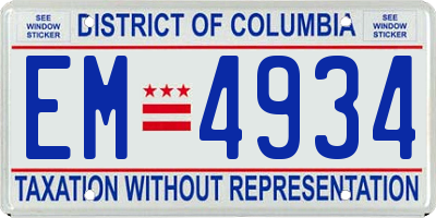 DC license plate EM4934
