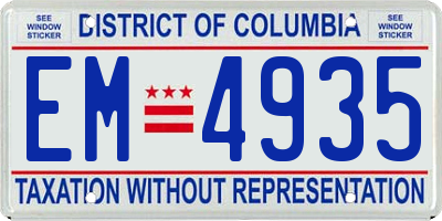 DC license plate EM4935