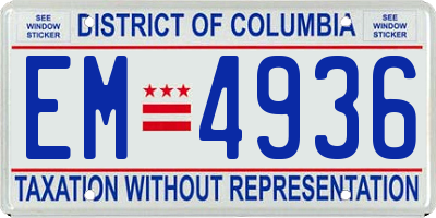 DC license plate EM4936