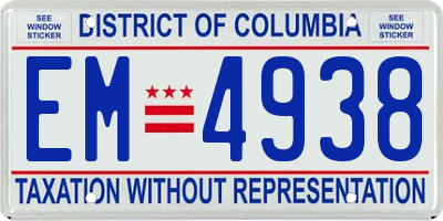 DC license plate EM4938