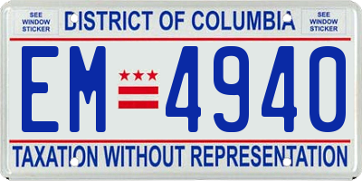 DC license plate EM4940