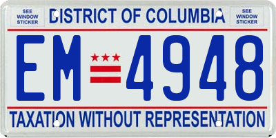 DC license plate EM4948