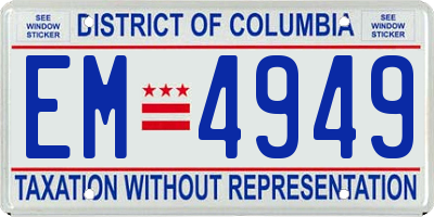 DC license plate EM4949