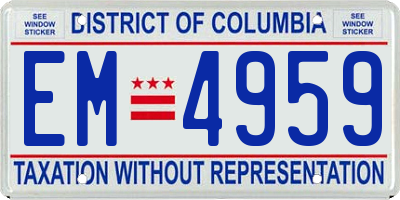 DC license plate EM4959