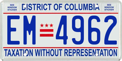 DC license plate EM4962