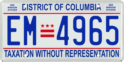 DC license plate EM4965