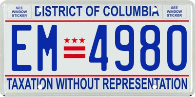 DC license plate EM4980