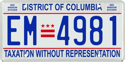 DC license plate EM4981