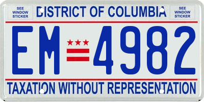 DC license plate EM4982