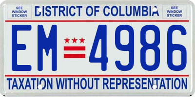 DC license plate EM4986
