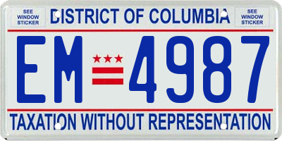 DC license plate EM4987