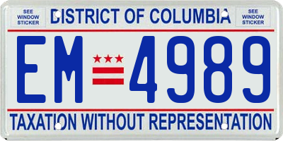 DC license plate EM4989