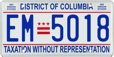 DC license plate EM5018