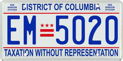 DC license plate EM5020