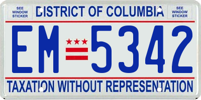 DC license plate EM5342